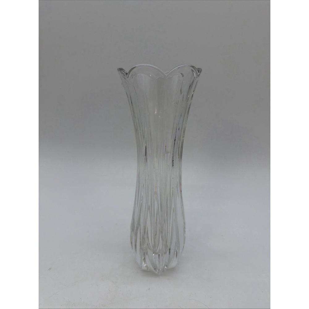 Lenox Fine Clear Crystal Vase 9" Tall Scallop Edge Germany
